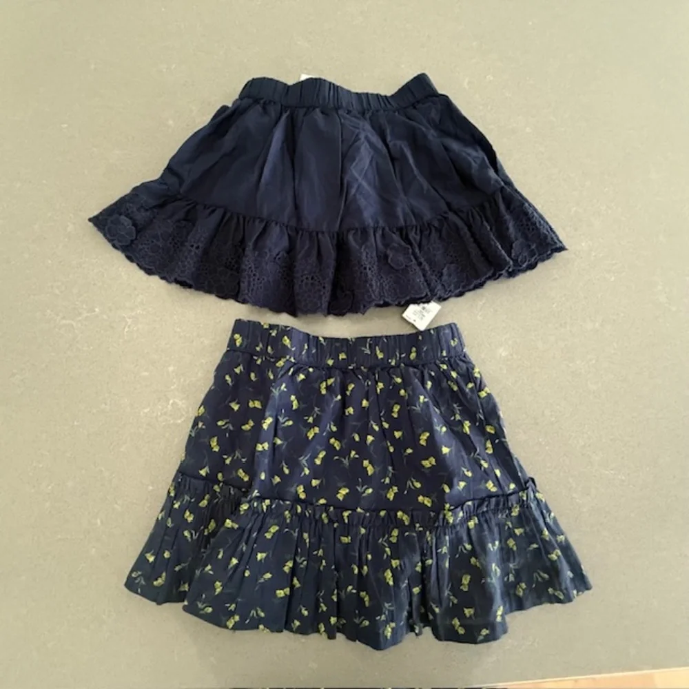New Two Girl XS Gap Navy Eyelet & Navy Tiered Flowered Skirts NWT
